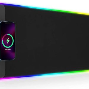 GIM Wireless Charging RGB Gaming Mouse Pad 10W, LED Mouse Mat 800x300x4MM, 10 Light Modes Extra Large Mousepad Non-Slip Rubber Base Computer Keyboard Mat for Gaming, MacBook, PC, Laptop, Desk