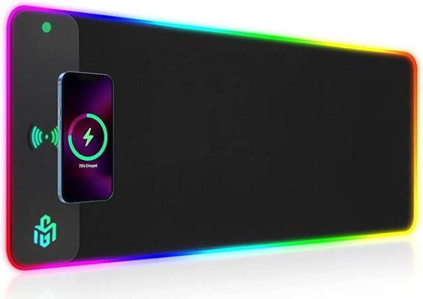 GIM Wireless Charging RGB Gaming Mouse Pad 10W, LED Mouse Mat 800x300x4MM, 10 Light Modes Extra Large Mousepad Non-Slip Rubber Base Computer Keyboard Mat for Gaming, MacBook, PC, Laptop, Desk