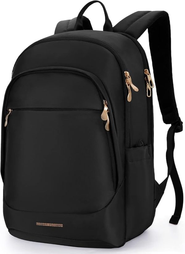LIGHT FLIGHT Travel Backpack for Women, 15.6 Inch Anti Theft Laptop Backpack with USB Charging Hole, Water Resistant College Bookbag, Large Capacity Black Computer Backpacks for Work, Black