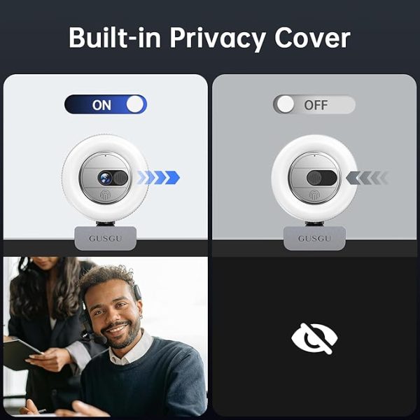 GUSGU G910 2K Quad HD Webcam for PC, with Microphone & Light & Privacy Cover, Web Camera for Desktop Computer/Laptop/MacBook, USB Streaming Camera - Image 3