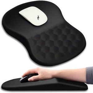 Hokafenle Ergonomic Mouse Pad Wrist Support with Massage Design, Wrist Rest Pain Relief Mousepad with Memory Foam&Non-Slip PU Base, Mouse Pads for Wireless Mouse & Desk (12x8 inch,Black)