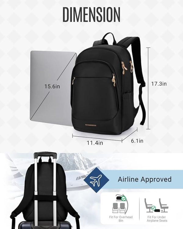 LIGHT FLIGHT Travel Backpack for Women, 15.6 Inch Anti Theft Laptop Backpack with USB Charging Hole, Water Resistant College Bookbag, Large Capacity Black Computer Backpacks for Work, Black - Image 5