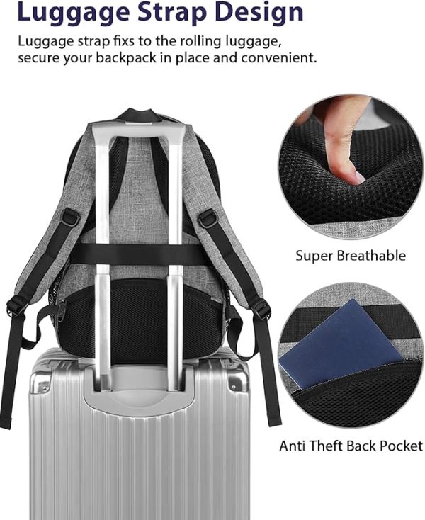 MATEIN Travel Laptop Backpack, 17 inch Business Flight Approved Carry on Backpack, TSA Large Computer Backpack for Men Women with USB Port and Trolley Sleeve, College School Tactical Book Bag, Grey - Image 4