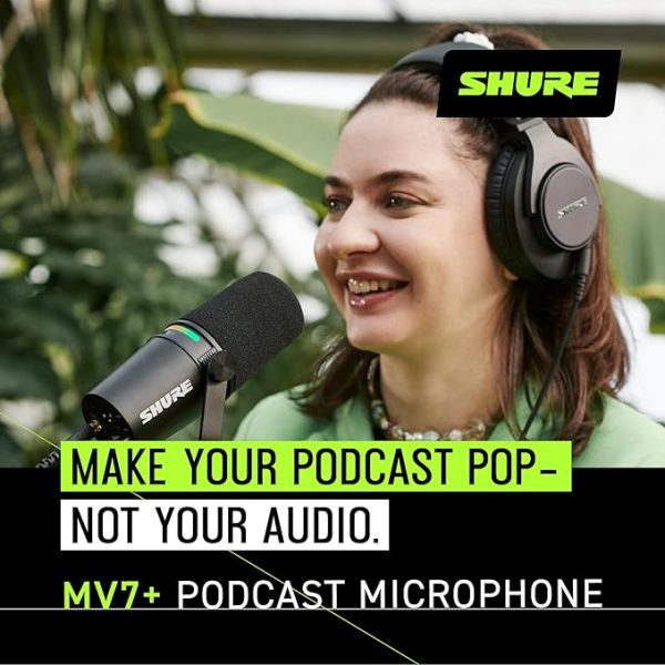Shure MV7+ Podcast Dynamic Microphone. OBS Certified, Enhanced Audio, LED Touch Panel, USB-C & XLR Outputs, Auto Level Mode, Digital Pop Filter, Reverb Effects, Podcasting, Streaming, Recording -Black - Image 3