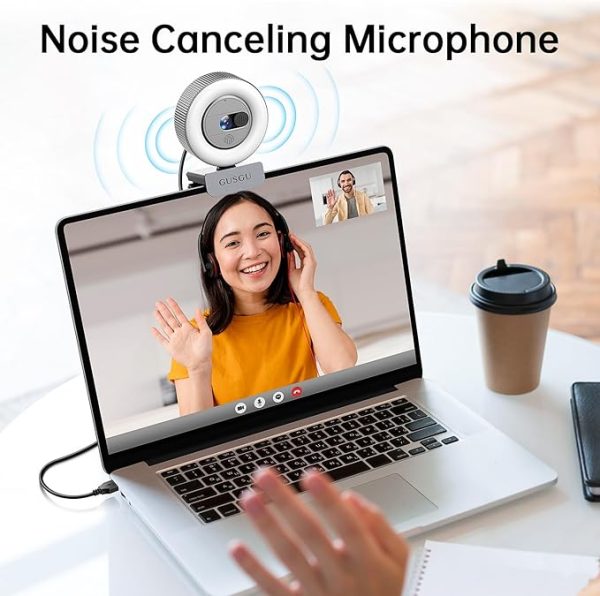 GUSGU G910 2K Quad HD Webcam for PC, with Microphone & Light & Privacy Cover, Web Camera for Desktop Computer/Laptop/MacBook, USB Streaming Camera - Image 2