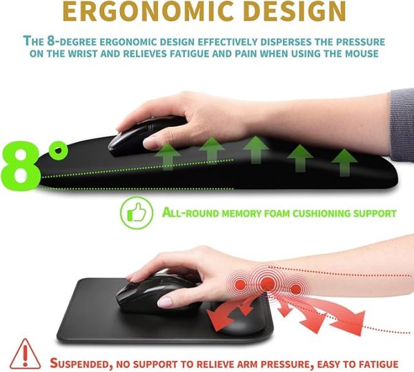 Hokafenle Ergonomic Mouse Pad Wrist Support with Massage Design, Wrist Rest Pain Relief Mousepad with Memory Foam&Non-Slip PU Base, Mouse Pads for Wireless Mouse & Desk (12x8 inch,Black) - Image 3