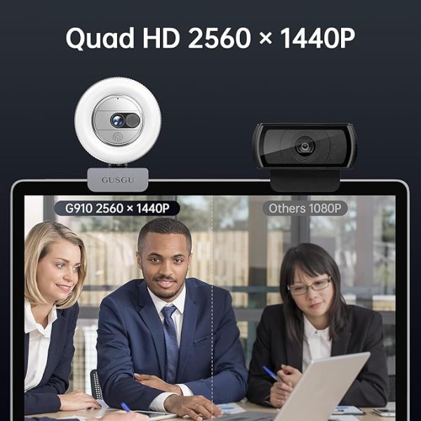GUSGU G910 2K Quad HD Webcam for PC, with Microphone & Light & Privacy Cover, Web Camera for Desktop Computer/Laptop/MacBook, USB Streaming Camera - Image 5