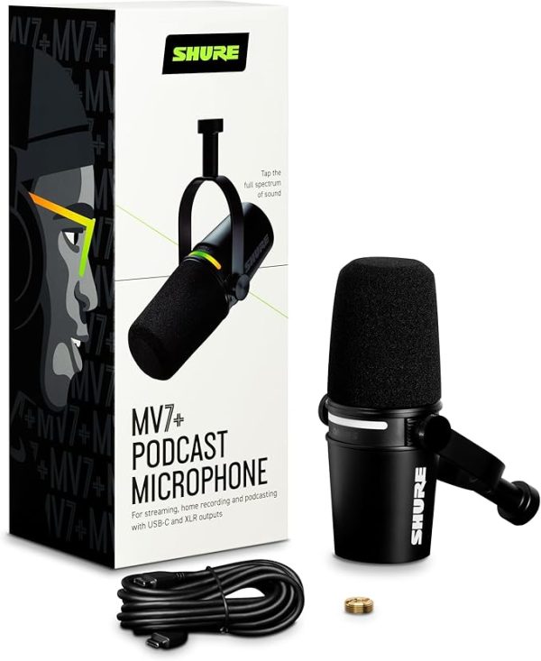 Shure MV7+ Podcast Dynamic Microphone. OBS Certified, Enhanced Audio, LED Touch Panel, USB-C & XLR Outputs, Auto Level Mode, Digital Pop Filter, Reverb Effects, Podcasting, Streaming, Recording -Black - Image 6