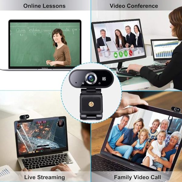 Webcam HD 1080P Video, Buit-in Microphone, Computer USB Web Cam with Tripod and Privacy Cover, Plug and Play, PC Webcam for Video Calling, Conferencing, Compatible with Desktop, Laptop - Image 3