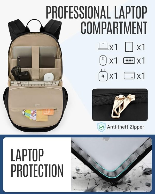 LIGHT FLIGHT Travel Backpack for Women, 15.6 Inch Anti Theft Laptop Backpack with USB Charging Hole, Water Resistant College Bookbag, Large Capacity Black Computer Backpacks for Work, Black - Image 3