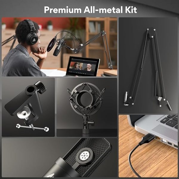 USB Microphone, MAONO 192KHZ/24Bit Plug & Play PC Computer Podcast Condenser Cardioid Metal Mic Kit with Professional Sound Chipset for Recording, Gaming, Singing, YouTube (AU-A04) - Image 2
