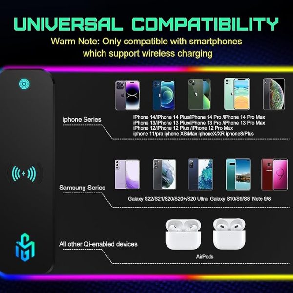 GIM Wireless Charging RGB Gaming Mouse Pad 10W, LED Mouse Mat 800x300x4MM, 10 Light Modes Extra Large Mousepad Non-Slip Rubber Base Computer Keyboard Mat for Gaming, MacBook, PC, Laptop, Desk - Image 2