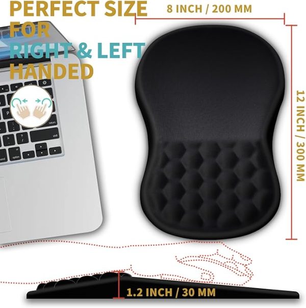 Hokafenle Ergonomic Mouse Pad Wrist Support with Massage Design, Wrist Rest Pain Relief Mousepad with Memory Foam&Non-Slip PU Base, Mouse Pads for Wireless Mouse & Desk (12x8 inch,Black) - Image 4