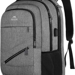 MATEIN Travel Laptop Backpack, 17 inch Business Flight Approved Carry on Backpack, TSA Large Computer Backpack for Men Women with USB Port and Trolley Sleeve, College School Tactical Book Bag, Grey