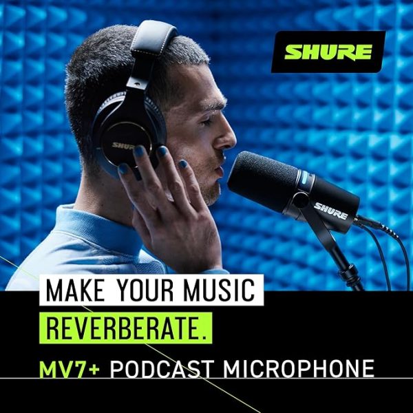 Shure MV7+ Podcast Dynamic Microphone. OBS Certified, Enhanced Audio, LED Touch Panel, USB-C & XLR Outputs, Auto Level Mode, Digital Pop Filter, Reverb Effects, Podcasting, Streaming, Recording -Black - Image 4
