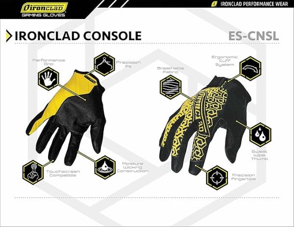 Ironclad Console Gaming Gloves, Precision Fit, Performance Grip, Touchscreen Compatible, Machine Washable, (1 Pair), Size M (ES-CNSL-03-M) - Image 2