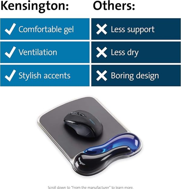 Kensington Duo Gel Mouse Pad with Wrist Rest, Ergonomic Mouse Pad with Wrist Support for Pain Relief, Comfortable Non-Skid Gel Mouse Pad for Computer, Laptop, Office & Home 9.6" x 7.6", Blue K62401AM - Image 2