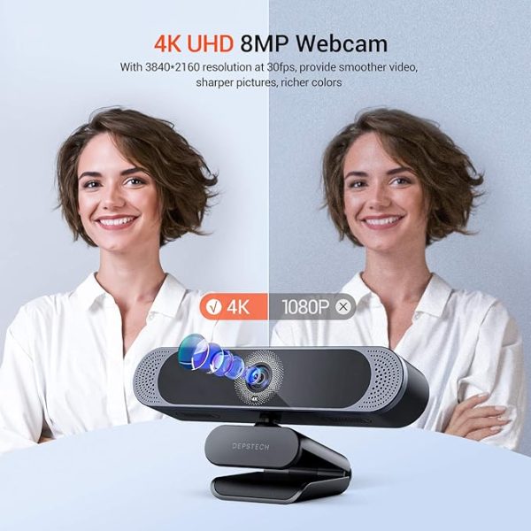 DEPSTECH 4K Webcam, DW49 HD 8MP Equipped with Sony Sensor Autofocus Webcam with Microphone, Privacy Cover, Plug Play USB Computer Web Camera for Pro Streaming/Online Teaching/Video Calling/Zoom/Skype - Image 4