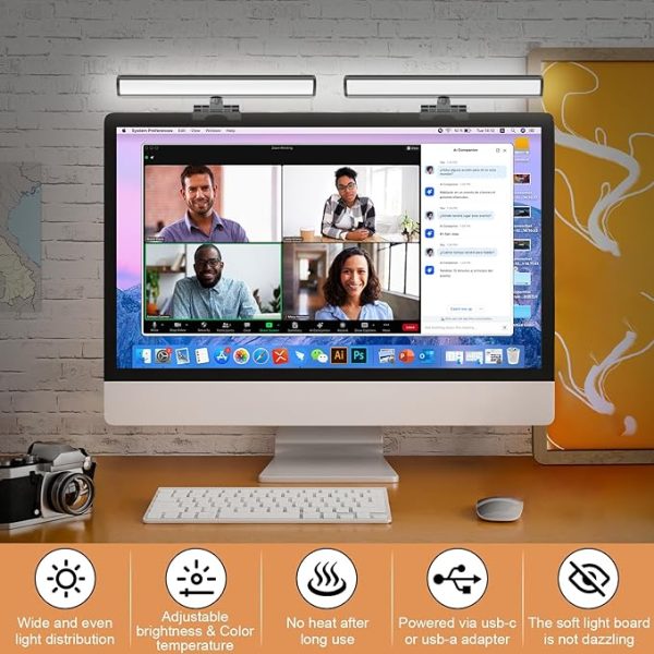 Video Conference Lighting, Webcam Monitor Light Bar Over Computer, LED Laptop Light Kit for Zoom, Podcast, Streaming, Studio, Ring Light Alternative with Dimmable & Flicker-Free Light - Image 4