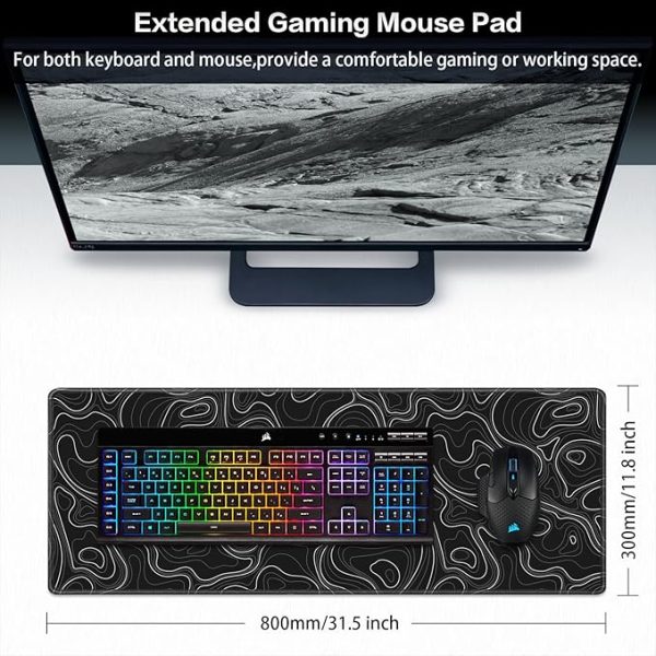 Gaming Mouse Pad, Canjoy Topographic Contour Mouse Pad 31.5x11.8inch Large Extended Computer Mouse Mat Keyboard Full Desk Mousepad for Gaming, Office, Home
