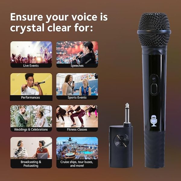 Singing Machine Portable Wireless Microphone (Black) - Premium Unidirectional Wireless Mic for Singing, Speeches & Events - Cordless Mic Compatible with Karaoke Machines, Computers, PA Systems & More - Image 4